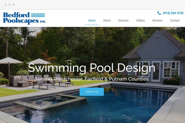 Bedford Poolscapes homepage screenshot