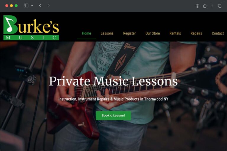 Burke's Music homepage screenshot