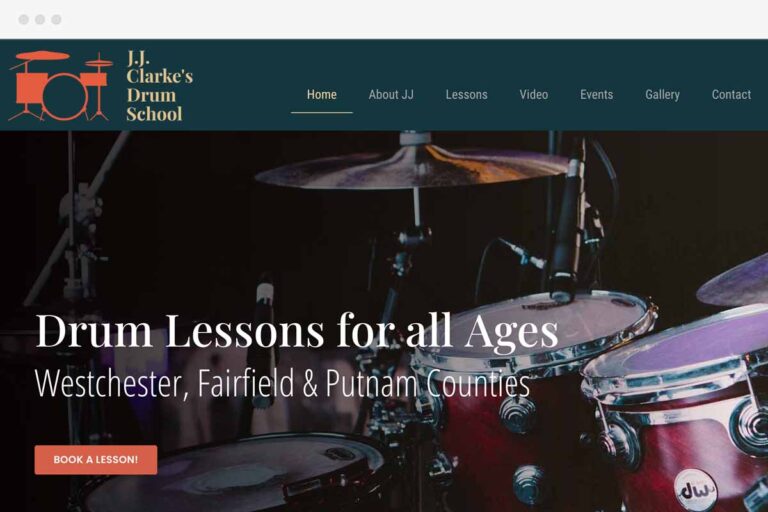 JJ Clarke's Drum School homepage screenshot
