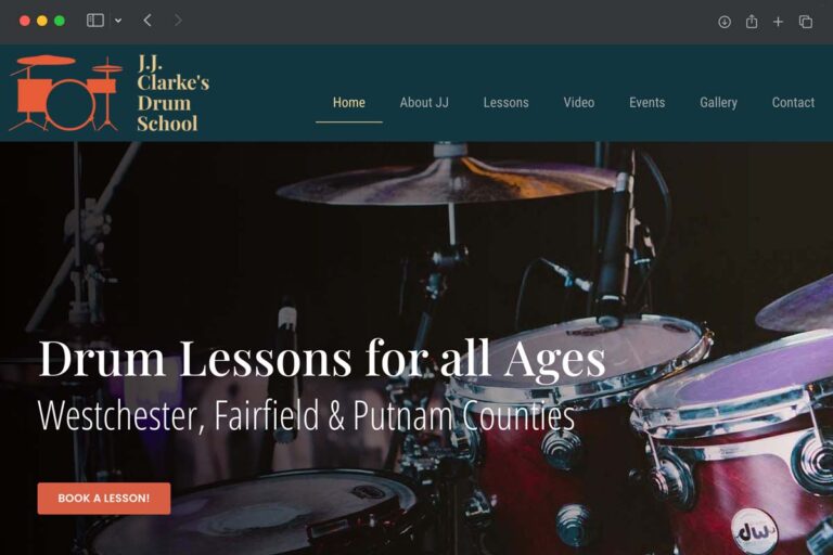 JJ Clarke's Drum School homepage screenshot