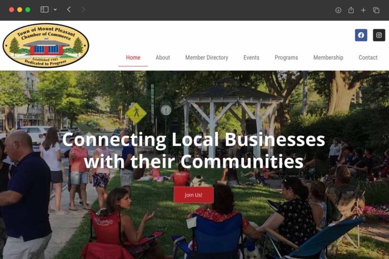 Mt. Pleasant Chamber of Commerce homepage screenshot