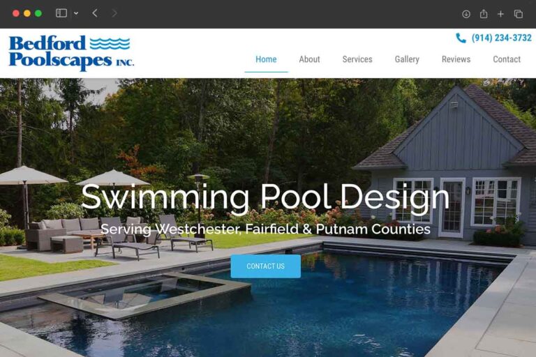 Bedford Poolscapes homepage screenshot